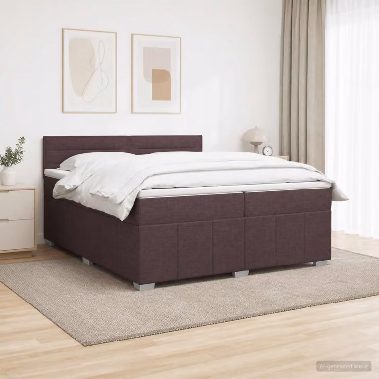 Maison Exclusive - Letto boxspring a LED con materasso, marrone scuro, 200 x 200 cm, rivestimento in tessuto
