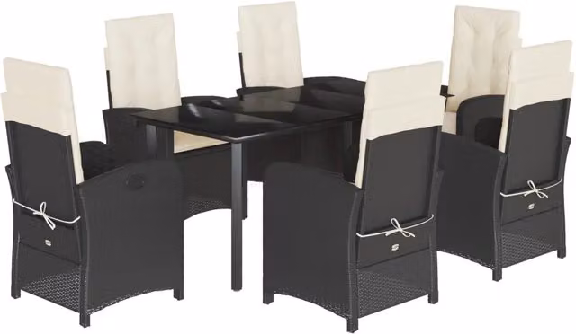 Set da Pranzo da Giardino 7 pz Nero con Cuscini in Polyrattan 3212305