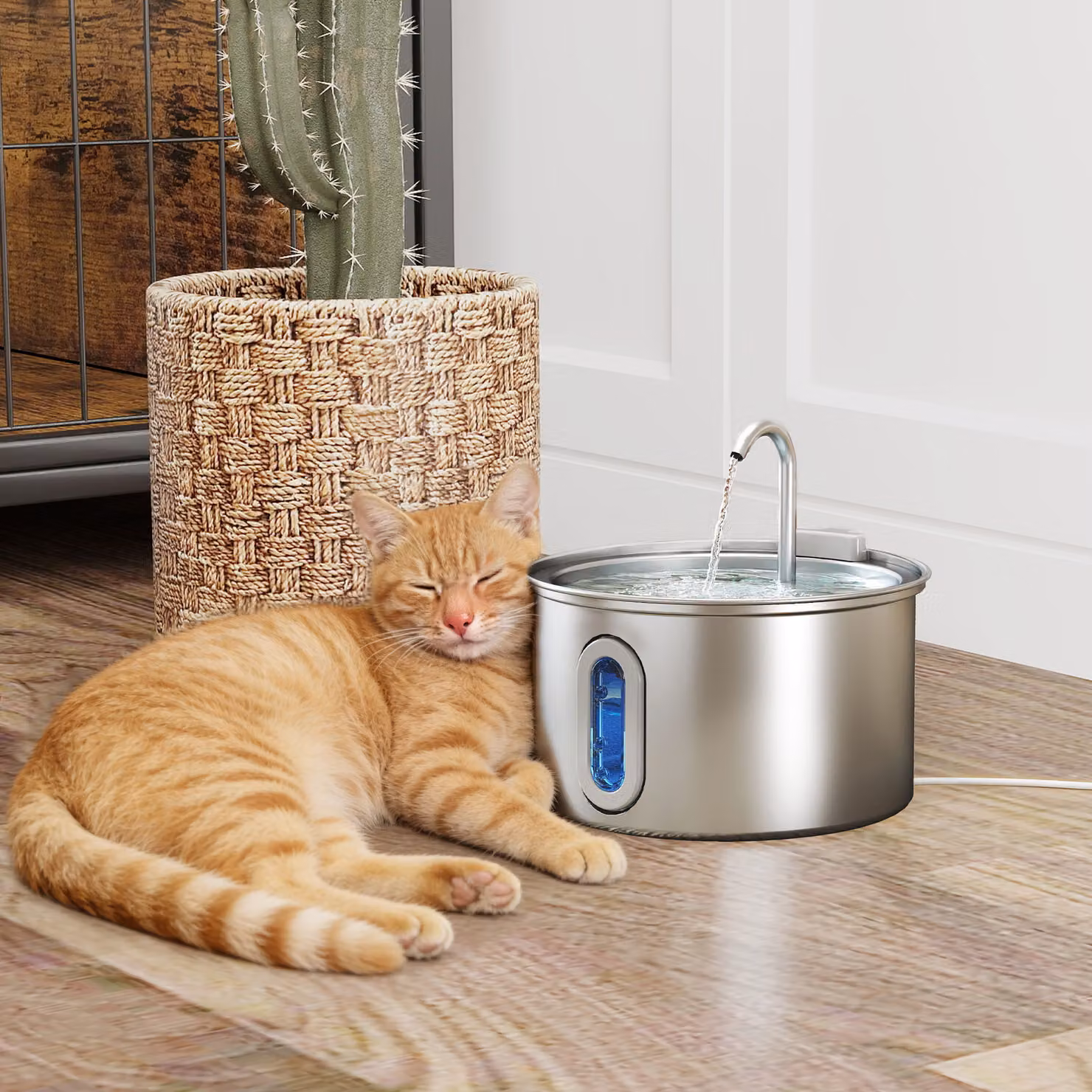 Fontanella per gatto PawHut in acciaio inox con luce LED e 2 modalità di flusso, Argento, L/P/H: 19.4 x 19.4 x 18.7 cm – 2