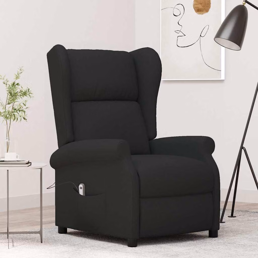 vidaXL Poltrona ad Ala Reclinabile Elettrica Nera in Tessuto con Braccioli L/P/H: 103 x 73 x 95 cm