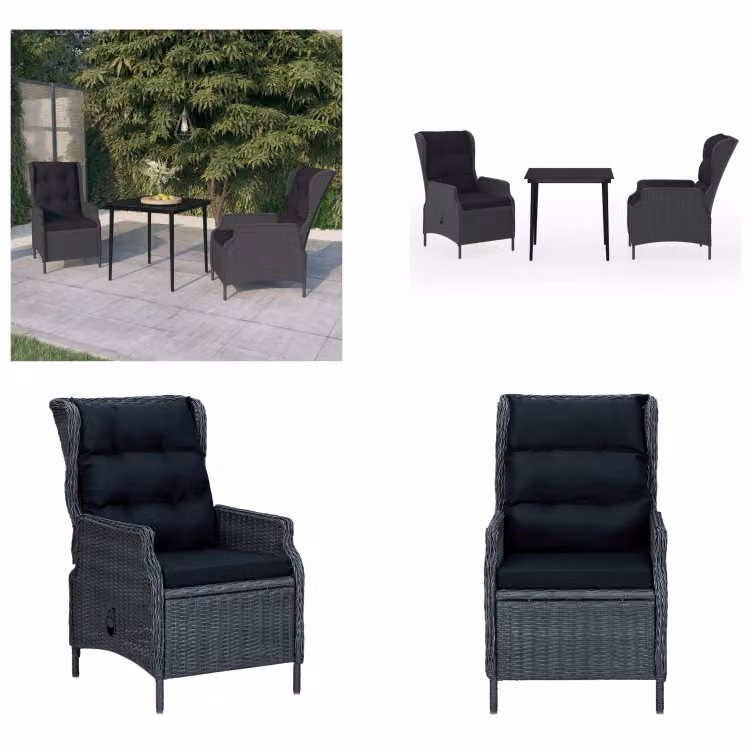 vidaXL Set da pranzo da giardino 3 pezzi grigio scuro - Set da pranzo da giardino - Set da pranzo in polirattan - Set da pranzo da esterno