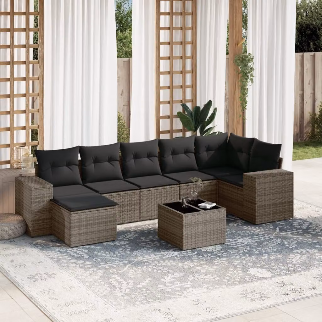 Maison Exclusive - Set da giardino 8 pezzi con cuscini grigio in polyrattan