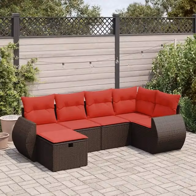 Set Divano da Giardino 6 pz con Cuscini Marrone in Polyrattan 3325590