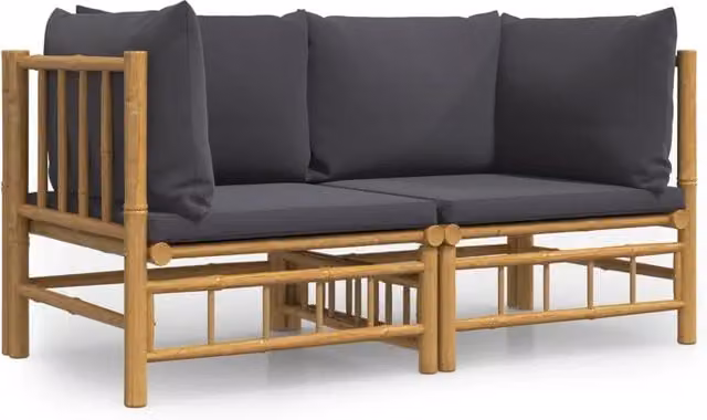 Divani Angolari da Giardino con Cuscini-Sofa da giardino Grigio Scuro 2pz Bamb¨´