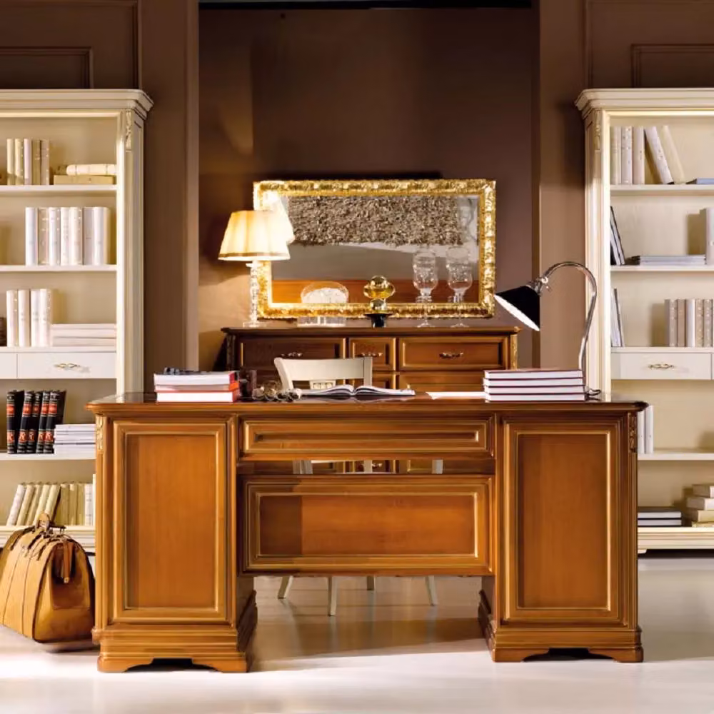Scrivania classica con 10 cassetti in legno Mobili 2G colore noce L: 180 cm, P: 85 cm, H: 82 cm – 3