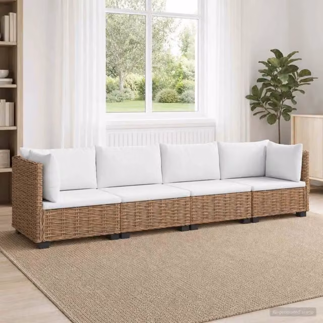 Set Lounge da Giardino a Forma di L vidaXL in Polyrattan con Cuscini Beige e Bianco