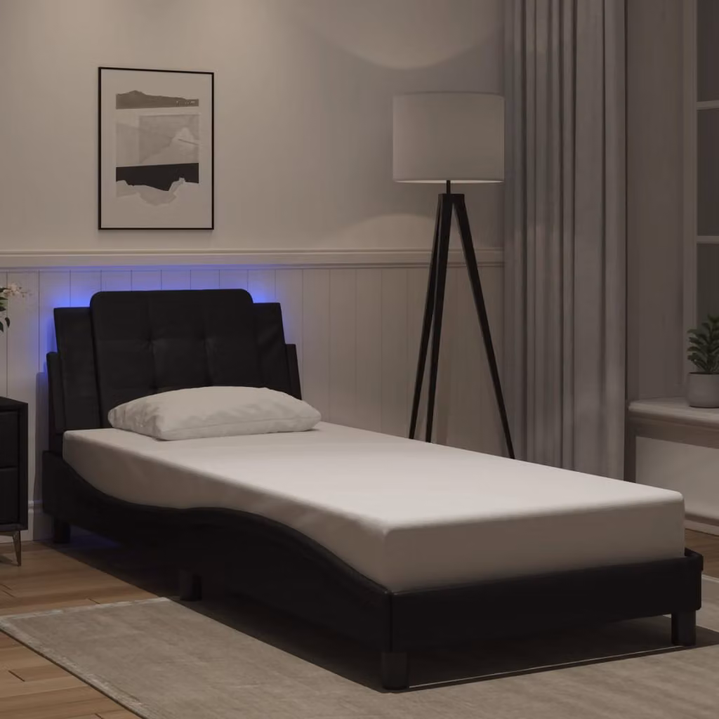 vidaXL Giroletto Zadar Nero con LED e porta USB in similpelle, L/P/H: 90 x 200 cm – 1