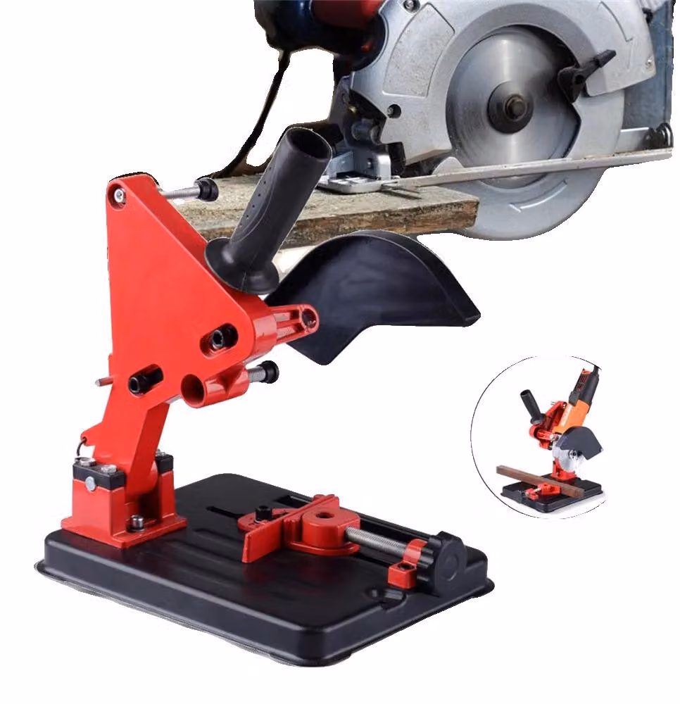 Supporto per smerigliatrice angolare, dimensioni 24x19x27 cm, materiale: ghisa, angolo regolabile: 45°, massima capacità di serraggio: 80 mm, profondità di taglio: 30 mm
