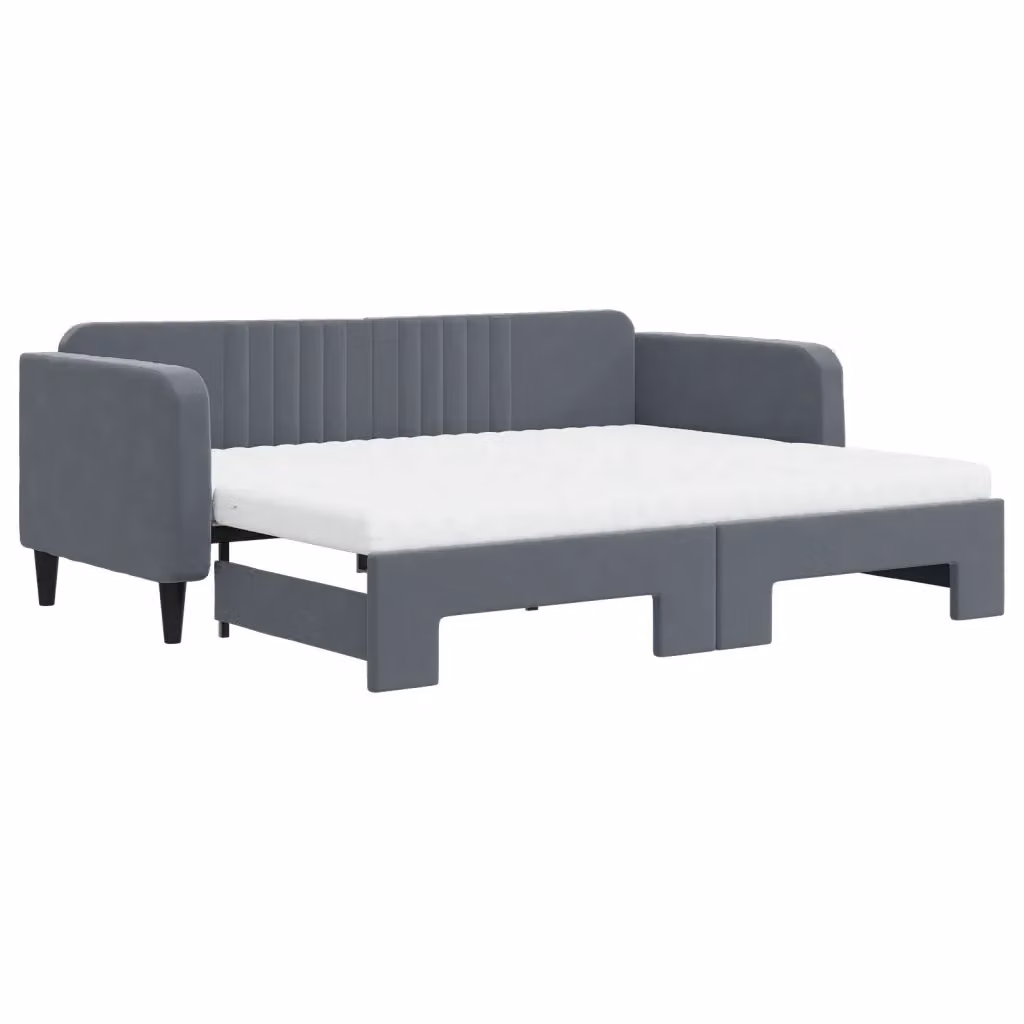 Divano Letto Estraibile vidaXL in Velluto Grigio con Cassetto per Materasso 90x200 cm – 2