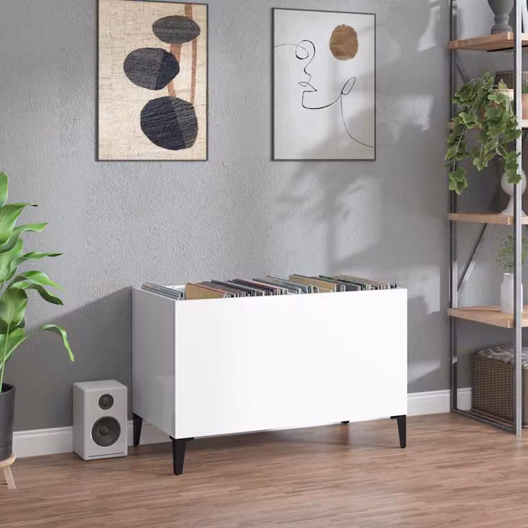vidaXL Mobile Porta Dischi Bianco Lucido in Legno Multistrato L: 74,5 cm, P: 38 cm, H: 48 cm