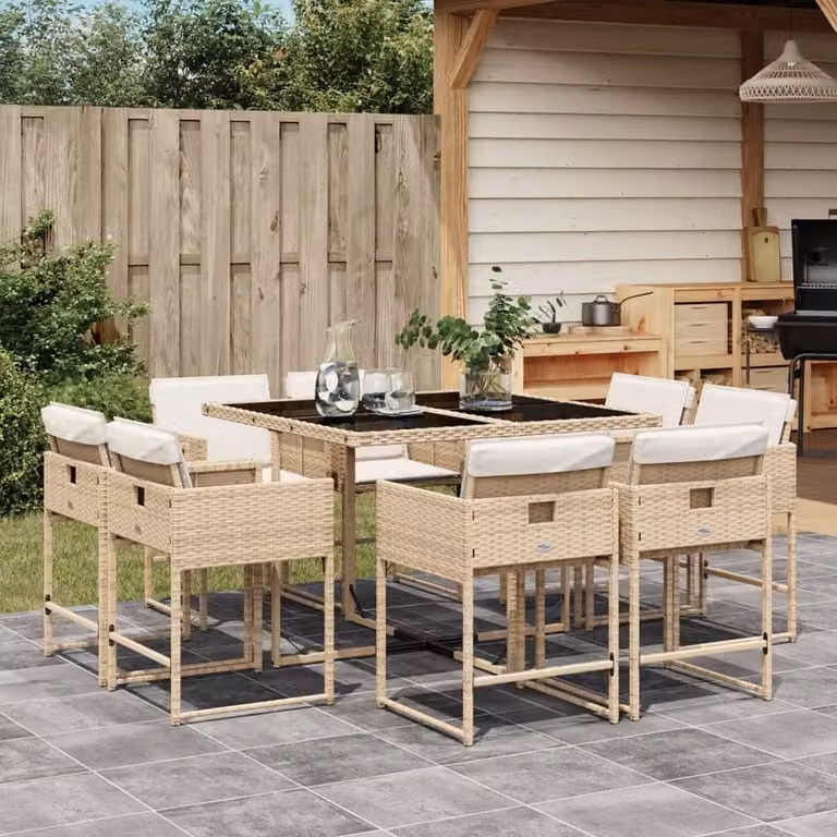 Maison Exclusive - Set da Pranzo da Giardino 9 pz con Cuscini Beige in Polyrattan