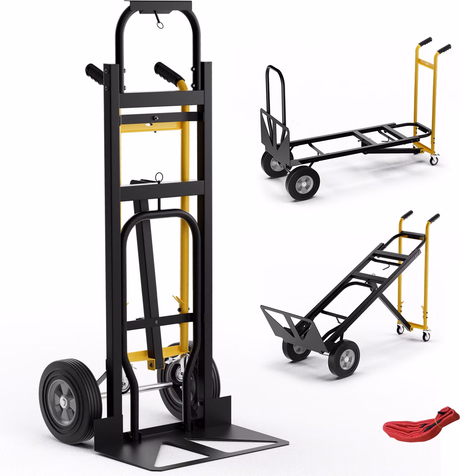 COSTWAY 3in1 trasformabile, carrello da trasporto con portata fino a 360/450 kg, carrello a mano con 4 pneumatici in gomma, corda di legatura e area di carico 25x29 cm/130x38cm