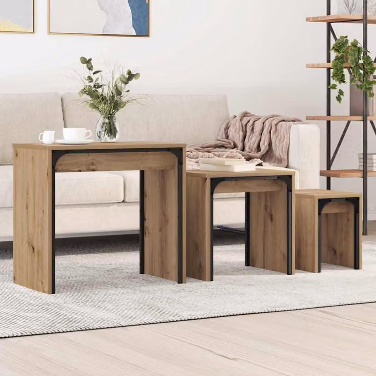 Maison Exclusive - Tavolino da caffè, set di 3 pezzi, legno di quercia "artisan", 60 x 35 x 56 cm, materiale composito in legno