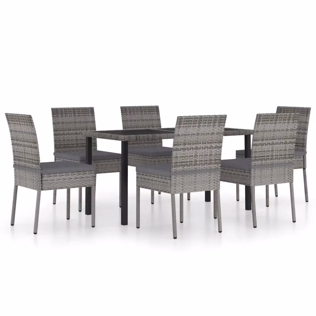 Set da pranzo da giardino vidaXL in 7 pezzi in polyrattan grigio e nero con piano in vetro e struttura in metallo – 2