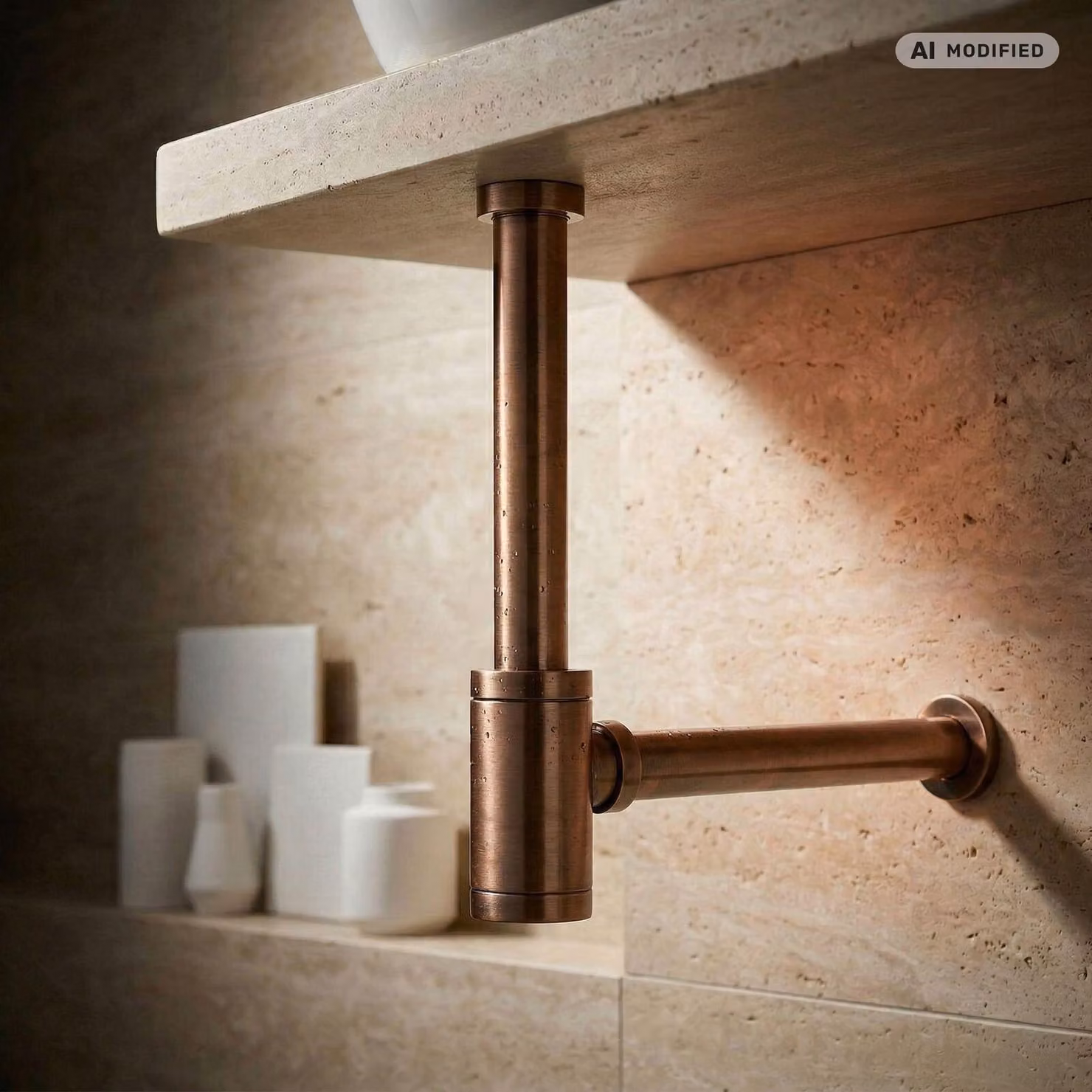 Sifone a colonna PaulGurkes, in ottone anticato, design per scarichi