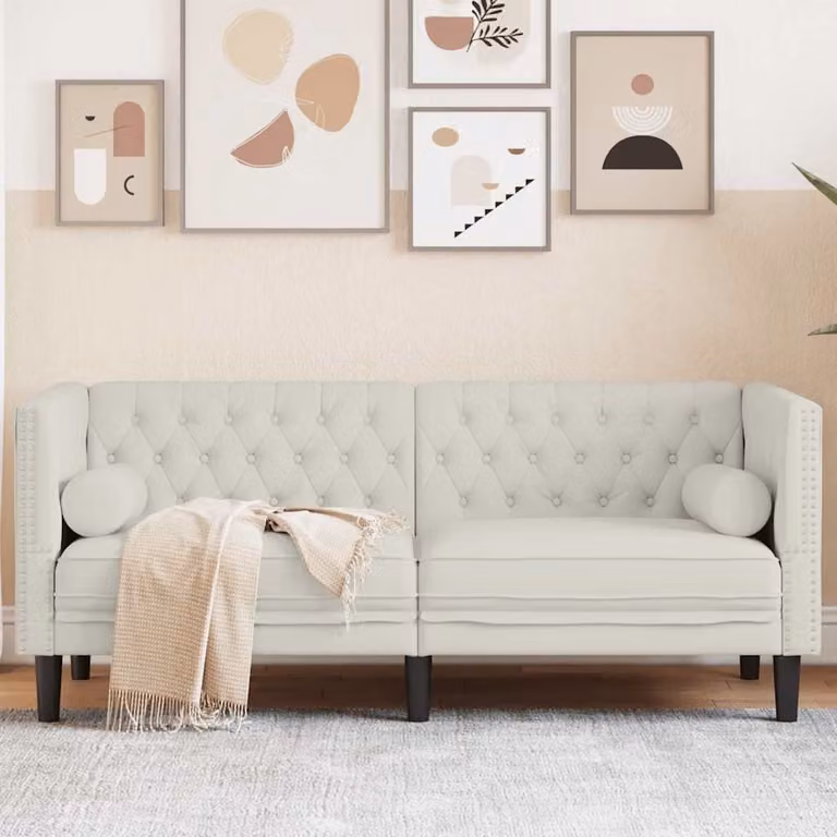 vidaXL Divano Chesterfield a 2 posti in velluto beige con cuscini coordinati