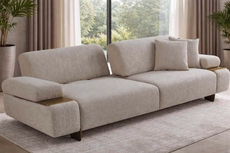 Grauer 3-Sitzer Designer Polstercouch Wohnzimmer Luxus Textilsofa
