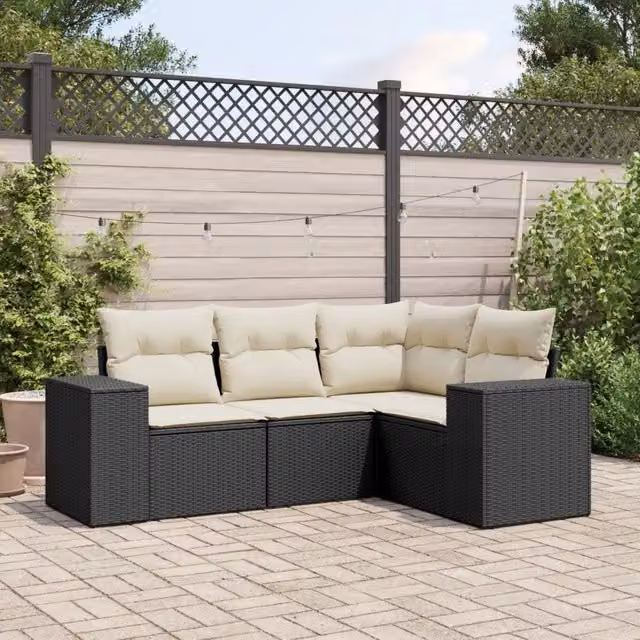Set Divani da Giardino 4 pz con Cuscini Nero in Polyrattan 3254843