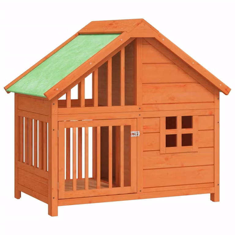 Cuccia per Cani Marrone 96x60,5x87 cm in Legno Massello di Pino
