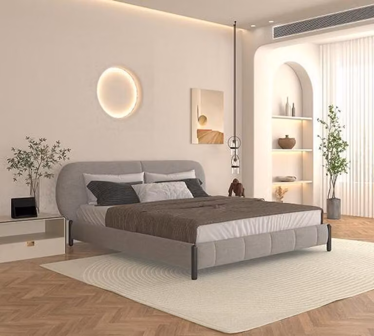 Modernes Graues Bett Designer Kopfteil Stilvolle Schlafzimmer Möbel