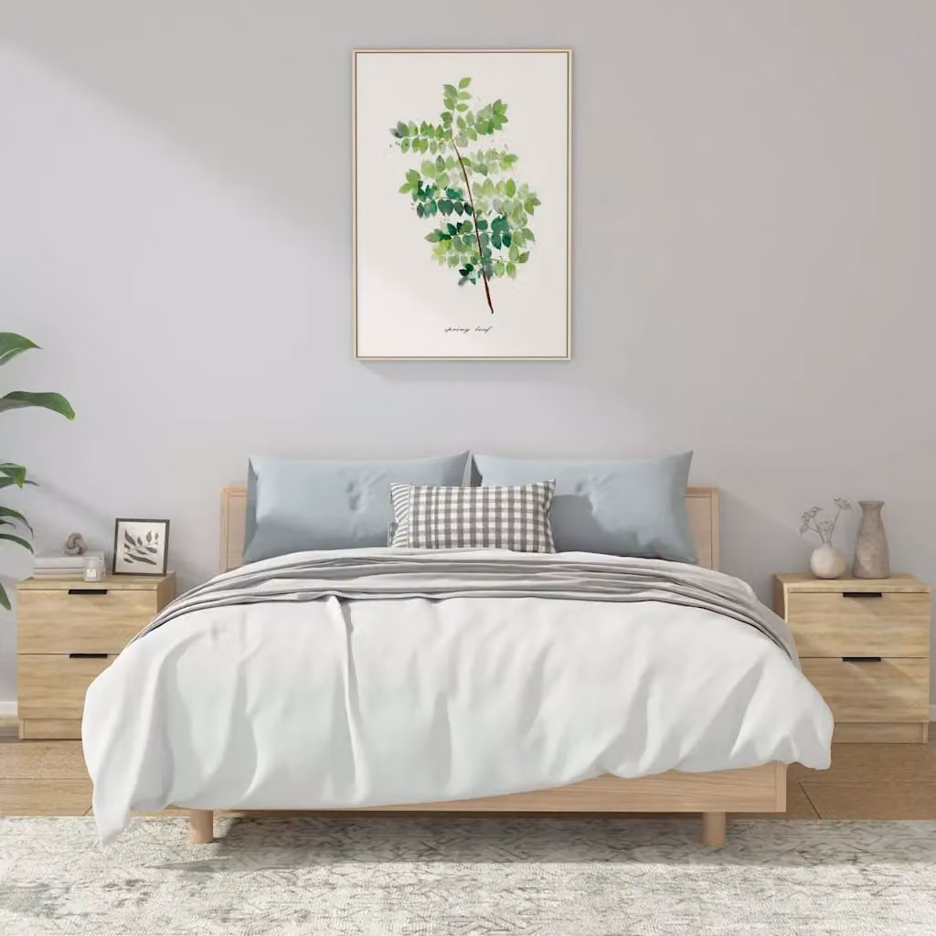 Set di 2 comodini sospesi vidaXL in legno Rovere Sonoma, design moderno per camera da letto, colore beige/marrone