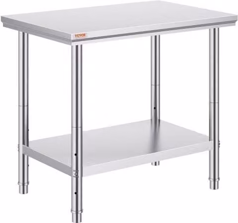 Piano di Lavoro per Cucina Professionale VEVOR in Acciaio Inox Argento L/P/H: 90 x 60 x 80 cm