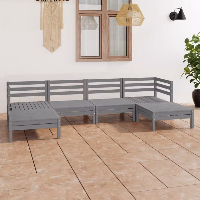 The Living Store Set da salotto da giardino 6 pezzi in legno di pino massiccio grigio