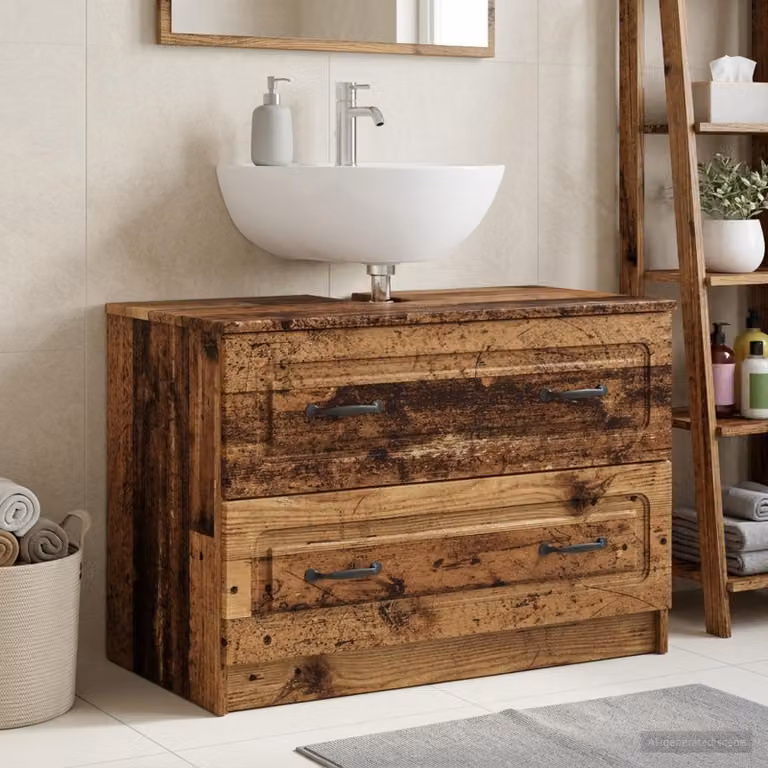 Armadio per lavabo da bagno vidaXL UTRECHT moderno in legno e metallo colore marrone con ante a battente e ripiani interni L: 82 cm, P: 41 cm, H: 56 cm