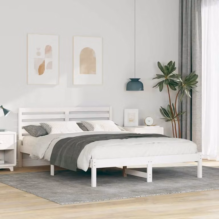 Struttura del letto in pino massello bianco vidaXL L: 145,5 cm, P: 215,5 cm, H: 80,5 cm