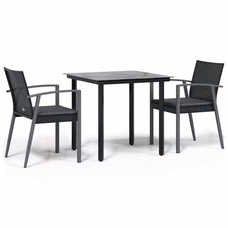 Set Pranzo da Giardino 3pz con Cuscini in Polyrattan e Acciaio