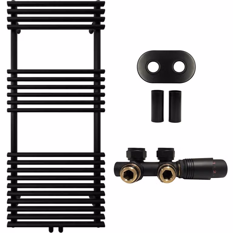 CERANO - Set di radiatori da bagno Luigi - riscaldamento centralizzato - attacco centrale da 50 mm - 545 W - nero opaco - 1200 x 500 mm