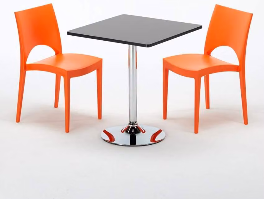 Tavolo quadrato nero e 2 sedie in polipropilene colorato Set di bastoni per interni Grand Soleil Paris Mojito - Arancione