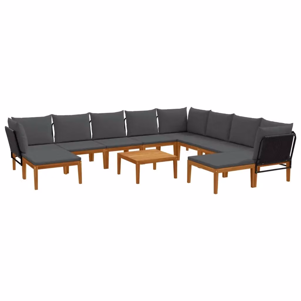 Set da giardino vidaXL in 11 pezzi in legno di acacia e corda, moderno, colori beige, antracite, nero e grigio – 2
