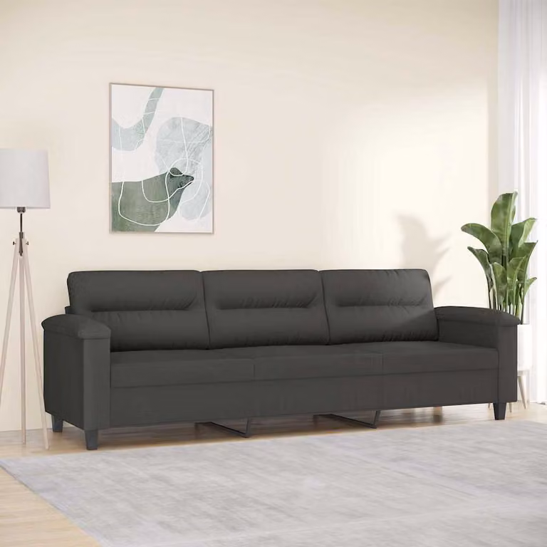 vidaXL Divano a 3 Posti Moderno in Tessuto Microfibra Grigio L: 240 cm, P: 80 cm, H: 77 cm