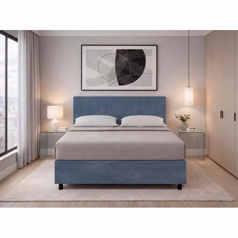 Letto matrimoniale con contenitore Ityhome in microfibra blu L/P: 160 x 190 cm – 2
