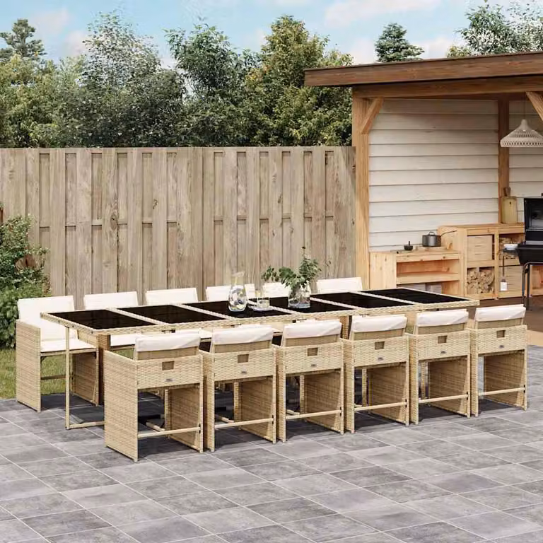 vidaXL Set da Pranzo da Giardino 13 pz in Polyrattan con Cuscini Beige e Piano in Vetro