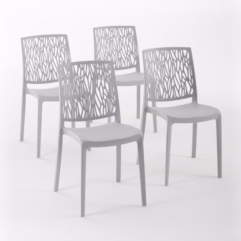 set di 4 sedie impilabili in polipropilene con fibre di vetro per esterni e giardino, bar e ristoranti, cucina design moderno - LISA - Grigio chiaro
