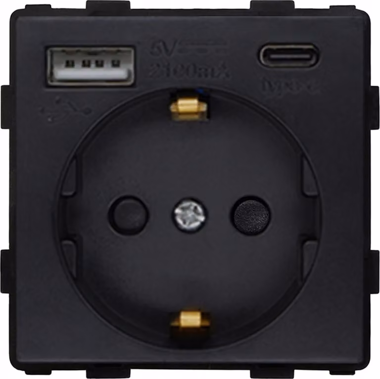 Inserto per presa multipla 230 V nero con caricatore USB A C RTX SH