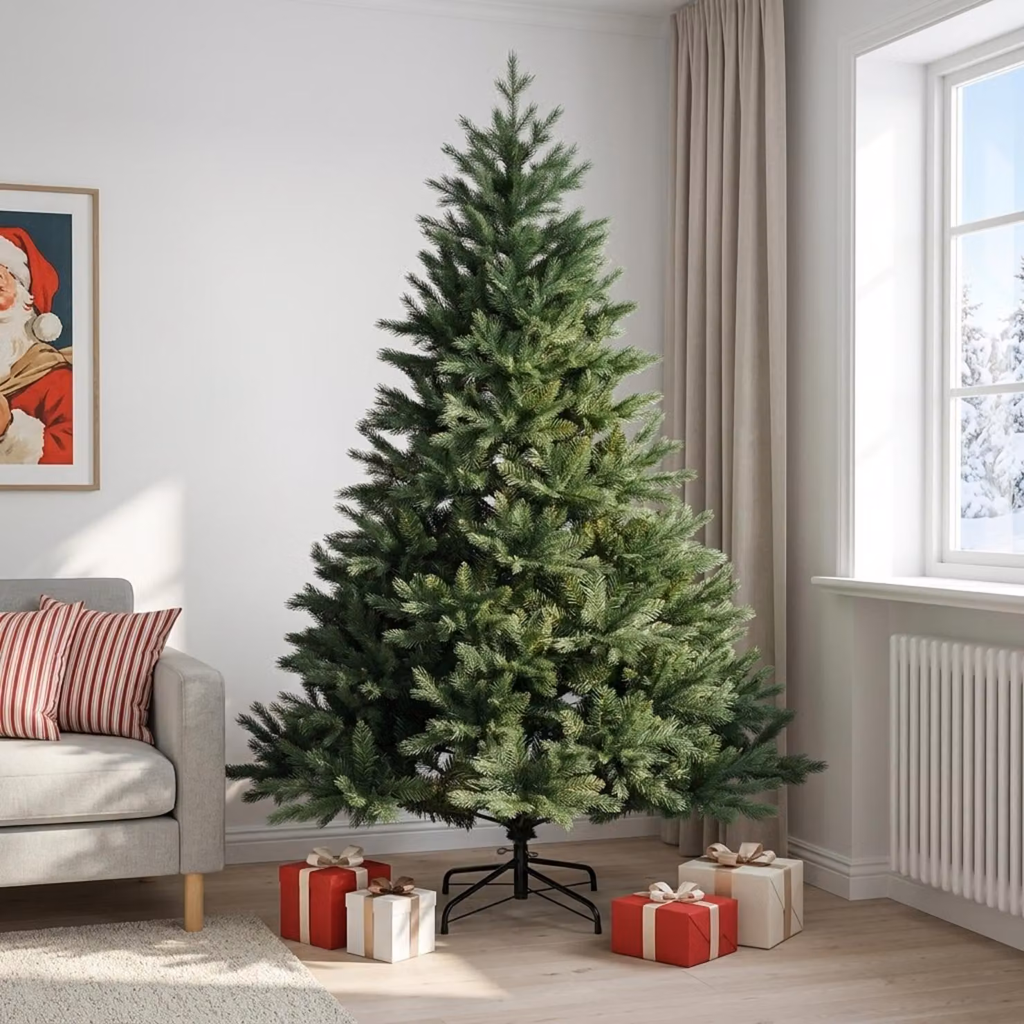 Albero di Natale artificiale pieghevole, altezza 240 cm, realizzato in PVC e metallo