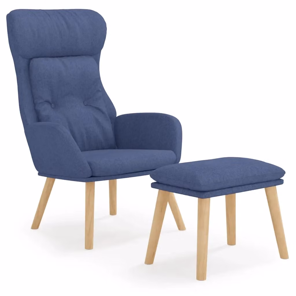 Poltrona Relax con Poggiapiedi vidaXL in Tessuto Blu con Struttura in Metallo e Legno – 2