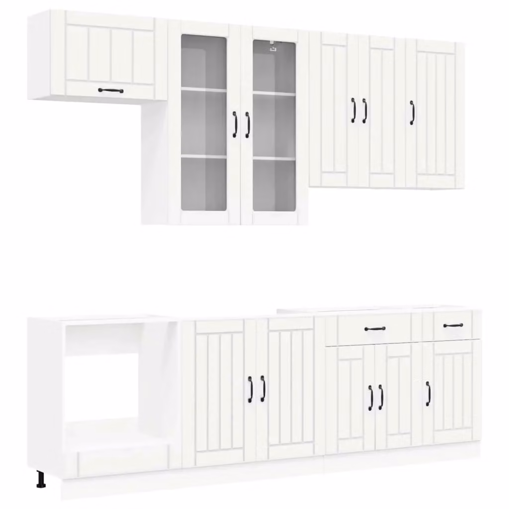 Unità cucina moderna vidaXL in legno MDF bianco con ante in vetro e cassetti – 2