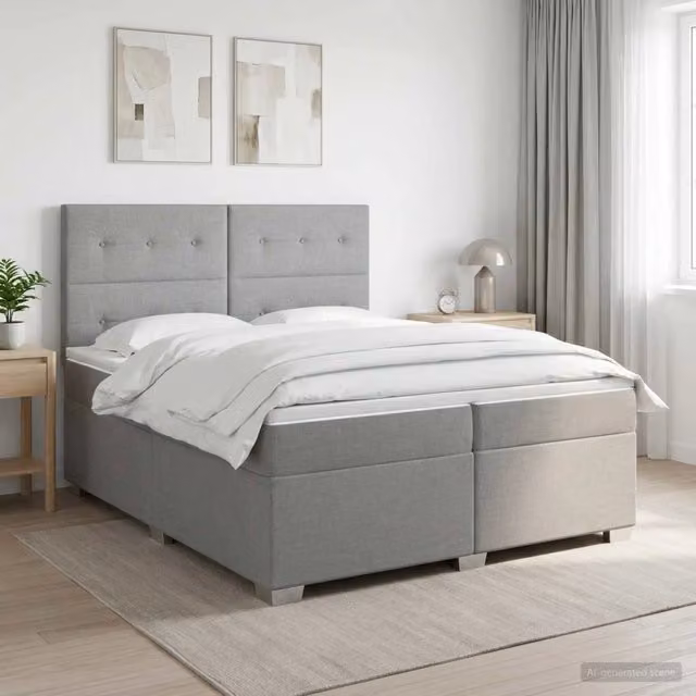 Letto box spring con materasso ibrido vidaXL Grigio e Bianco L/P/H: 200 x 200 x 140,5 cm