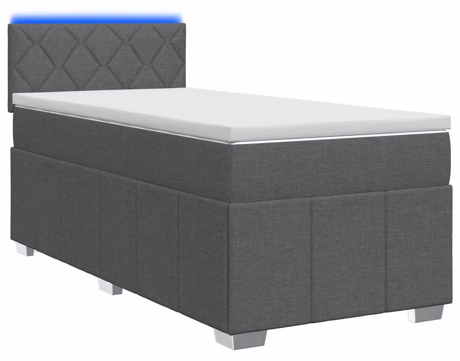 Letto con boxspring, materasso e illuminazione LED, colore grigio scuro, dimensioni 90 x 190 cm, rivestito in tessuto