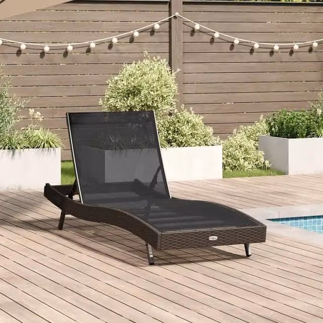 Lettino da sole moderno vidaXL in polyrattan con poggiatesta regolabile e tessuto textilene L: 197 cm, P: 70 cm, H: 82 cm – 1
