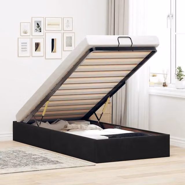 Struttura Letto con Base a Sollevamento vidaXL in Velluto Nero L 90 x P 200 x H 140 cm