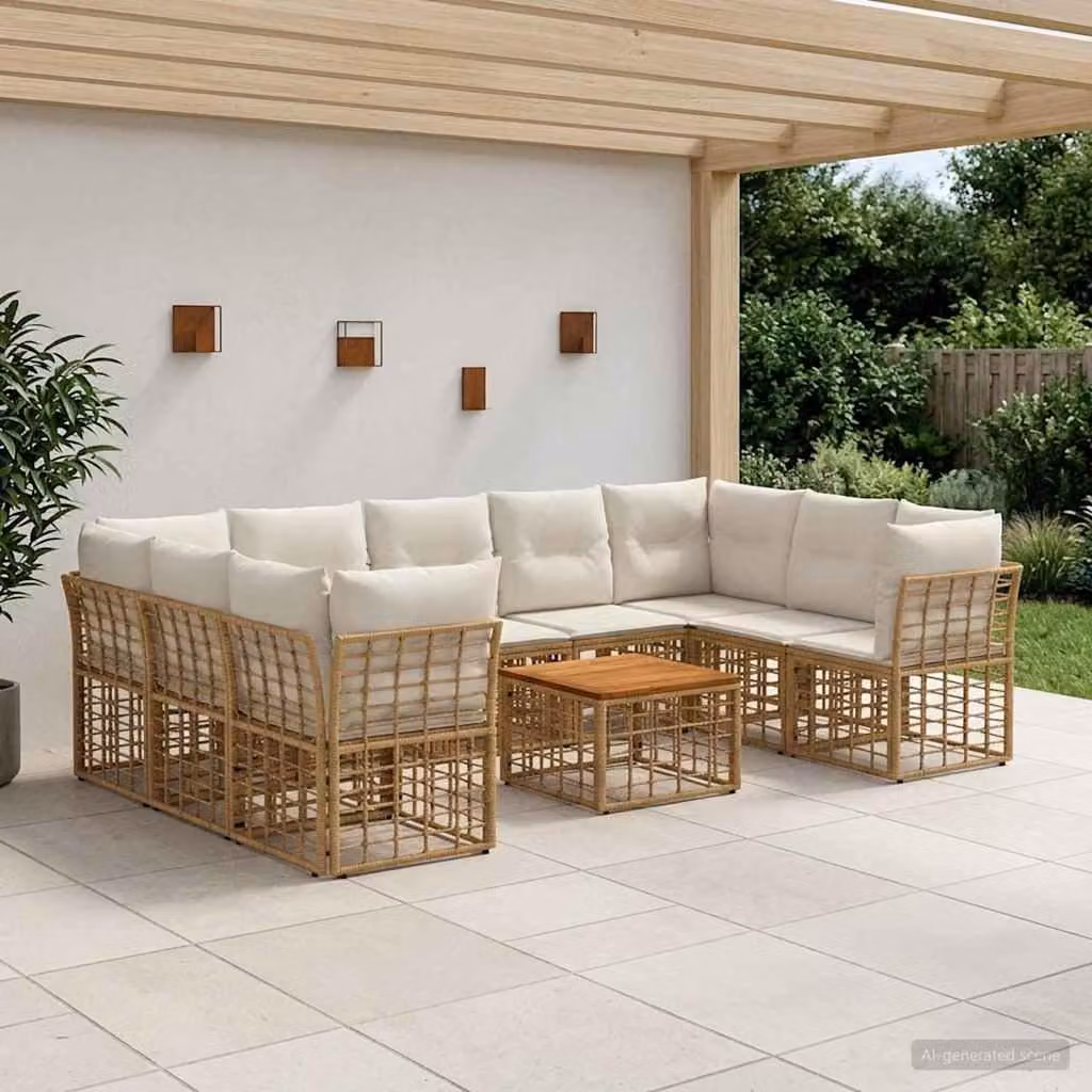 Maison Exclusive - Set da esterno per divano, composto da 10 pezzi. Tessuto in poliestere, naturale e color crema
