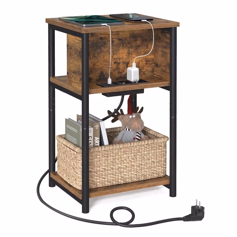 VASAGLE Tavolini con Multipresa, Marrone Vintage + Nero / 1