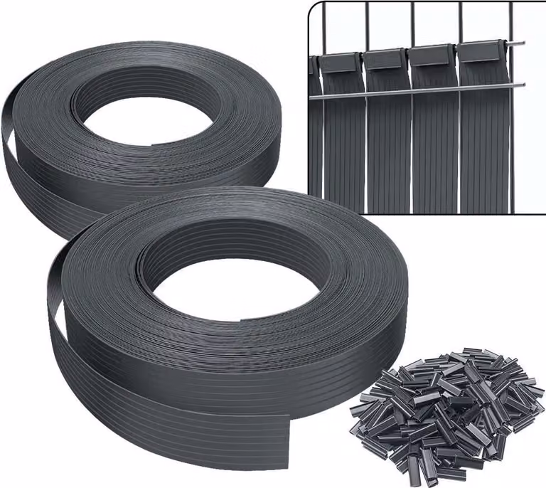 Strisce frangivista VOUNOT® per recinzioni a doppia barra 150 m x 4,7 cm, recinzione frangivista in PVC con 300 clip, grigio