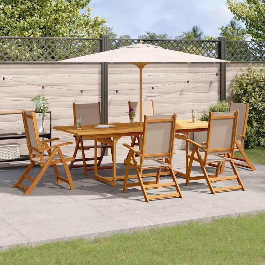 Set Pranzo da Giardino vidaXL in 7 Pezzi in Legno di Acacia e Textilene Marrone e Beige