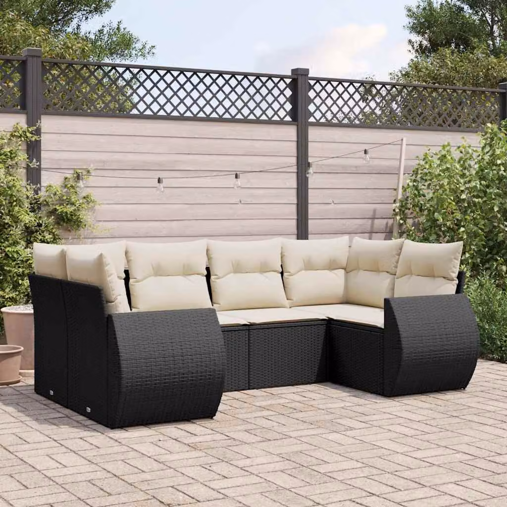 vidaXL Set Divano da Giardino a L 6 pz in Polyrattan Nero con Cuscini Imbottiti e Coperture Rimosse – 1